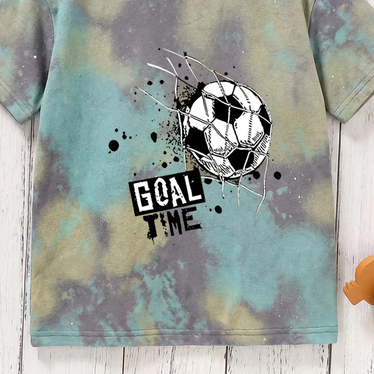Goal Time Soccer Graphic Kids T-Shirt | Premium Cotton Tie-Dye Half Sleeve Sports Tee for Boys & Girls