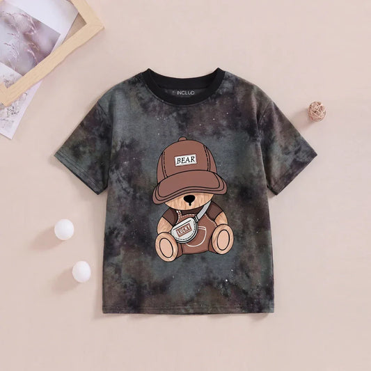Cute Bear Graphic Tie-Dye Kids T-Shirt | Premium Cotton Half Sleeve Casual Tee for Boys & Girls