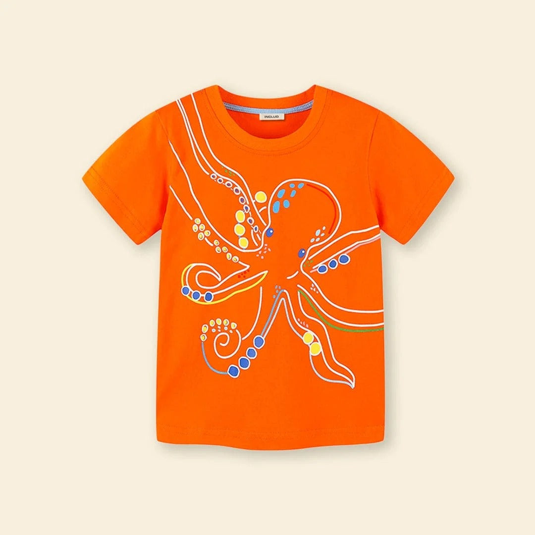 Ocean Octopus Print Kids T-Shirt | Premium Cotton Half Sleeve Casual Tee for Boys & Girls