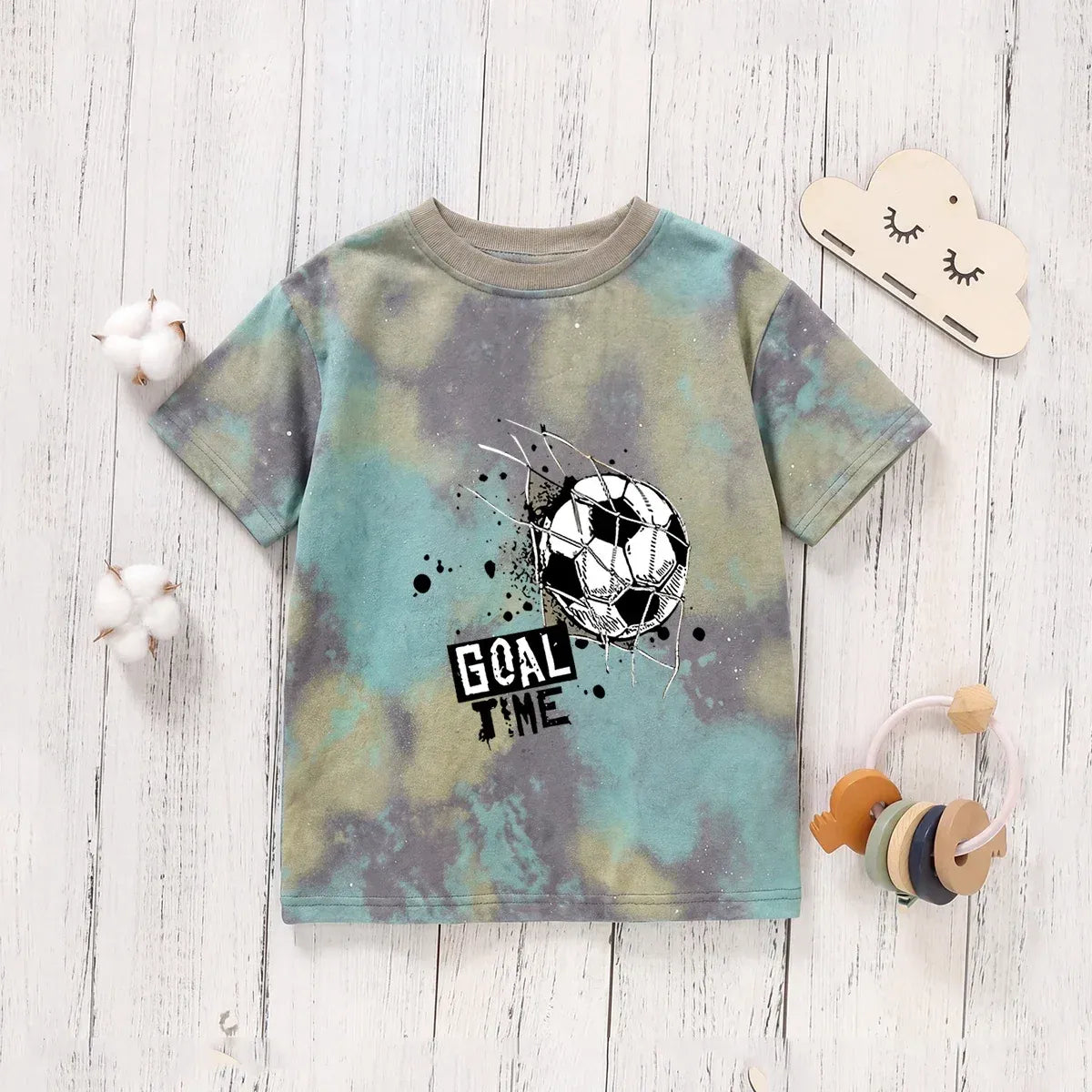 Goal Time Soccer Graphic Kids T-Shirt | Premium Cotton Tie-Dye Half Sleeve Sports Tee for Boys & Girls