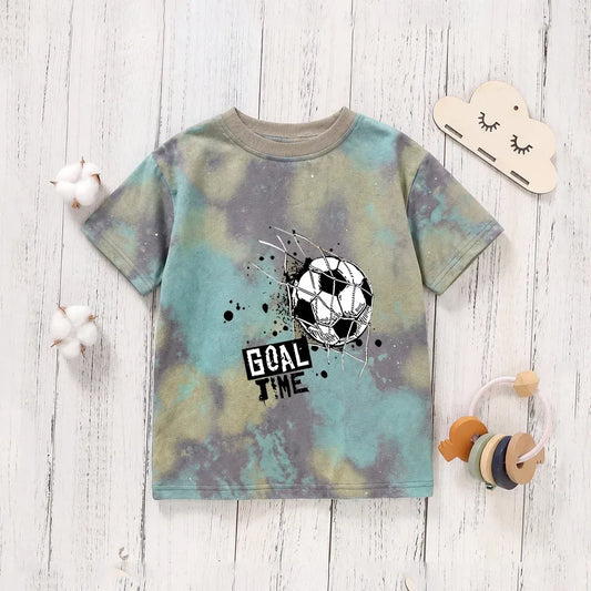 Goal Time Soccer Graphic Kids T-Shirt | Premium Cotton Tie-Dye Half Sleeve Sports Tee for Boys & Girls