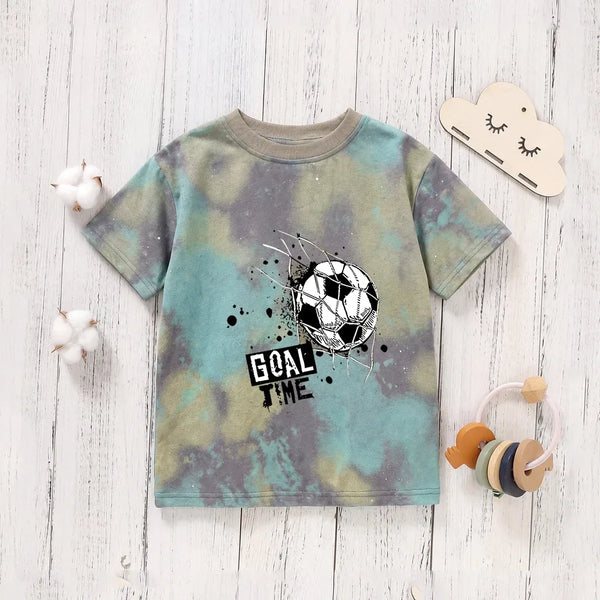 Goal Time Soccer Graphic Kids T-Shirt | Premium Cotton Tie-Dye Half Sleeve Sports Tee for Boys & Girls
