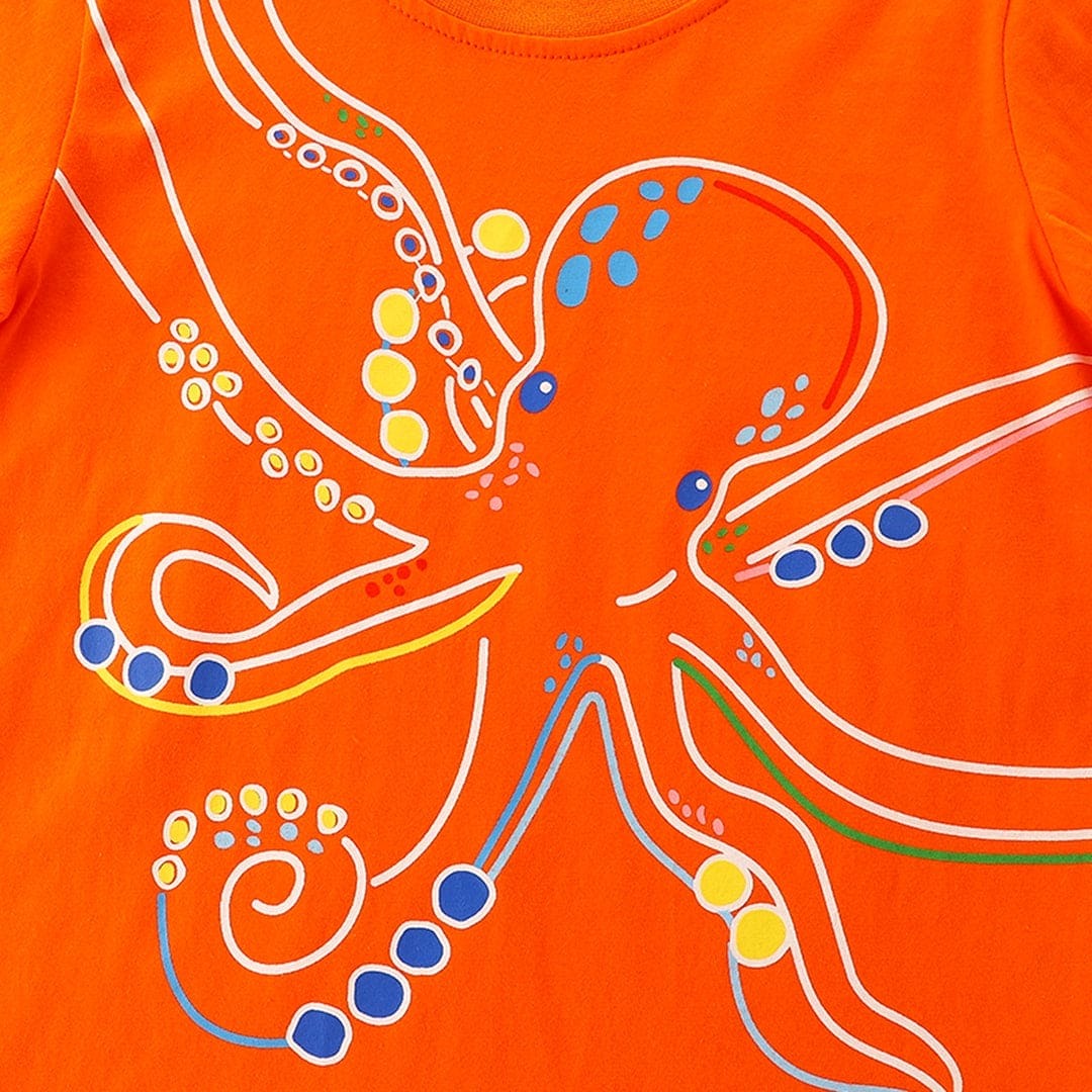 Ocean Octopus Print Kids T-Shirt | Premium Cotton Half Sleeve Casual Tee for Boys & Girls
