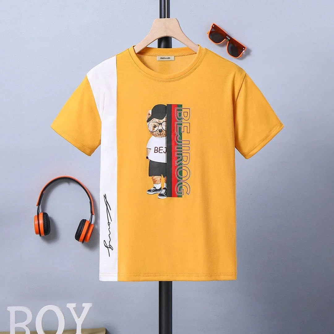 Stylish Bear Graphic Kids T-Shirt | Premium Cotton Half Sleeve Casual Tee for Boys
