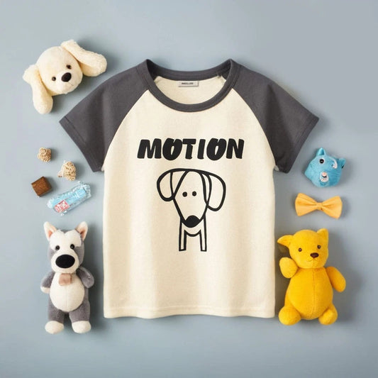 Motion Dog Graphic Kids T-Shirt | Premium Cotton Raglan Half Sleeve Casual Tee for Boys & Girls