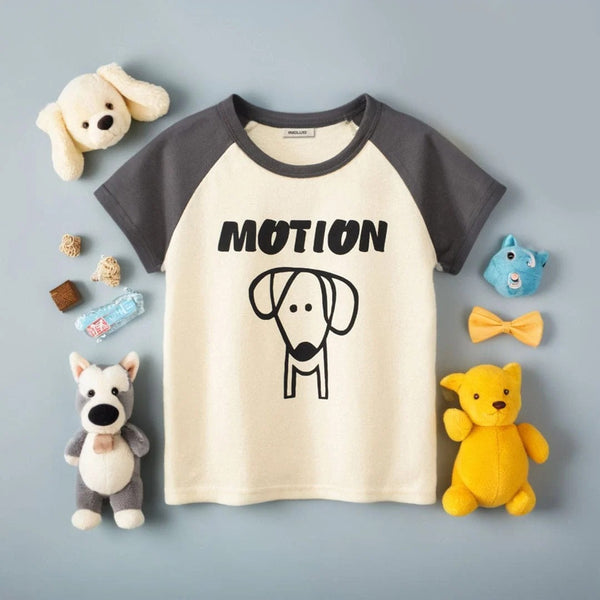 Motion Dog Graphic Kids T-Shirt | Premium Cotton Raglan Half Sleeve Casual Tee for Boys & Girls