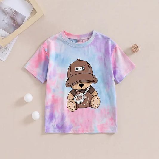 Cute Bear Tie-Dye Kids T-Shirt | Premium Cotton Half Sleeve Casual Tee for Boys & Girls