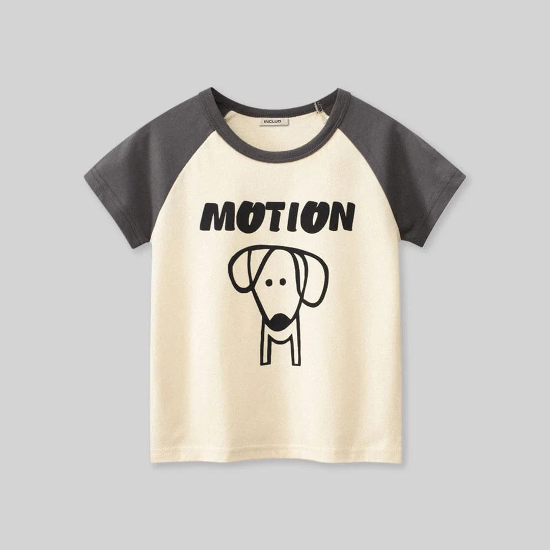 Motion Dog Graphic Kids T-Shirt | Premium Cotton Raglan Half Sleeve Casual Tee for Boys & Girls