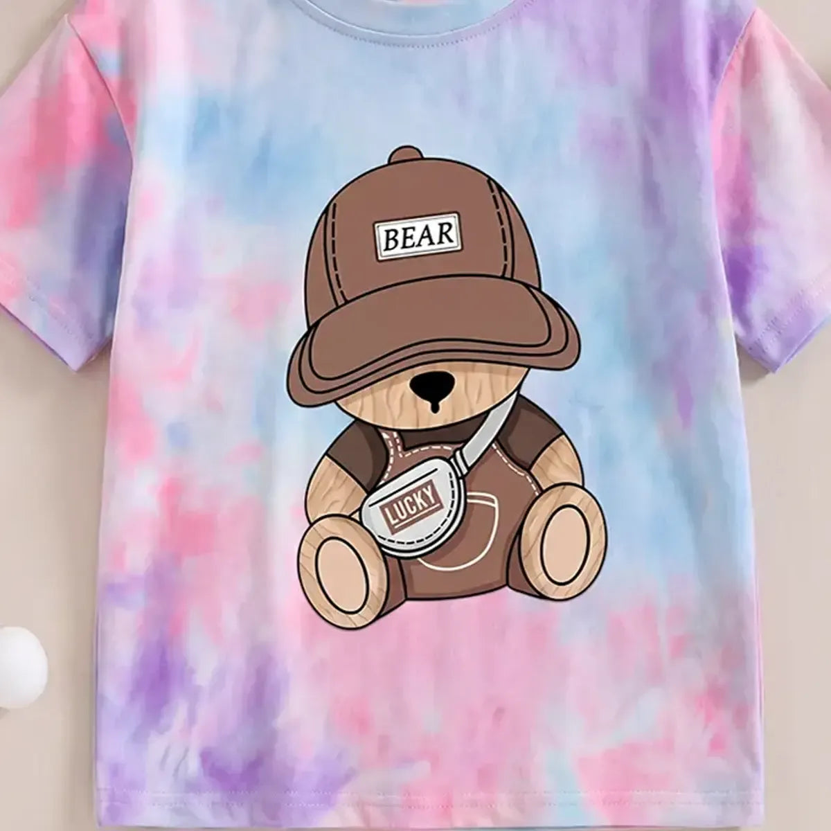 Cute Bear Tie-Dye Kids T-Shirt | Premium Cotton Half Sleeve Casual Tee for Boys & Girls