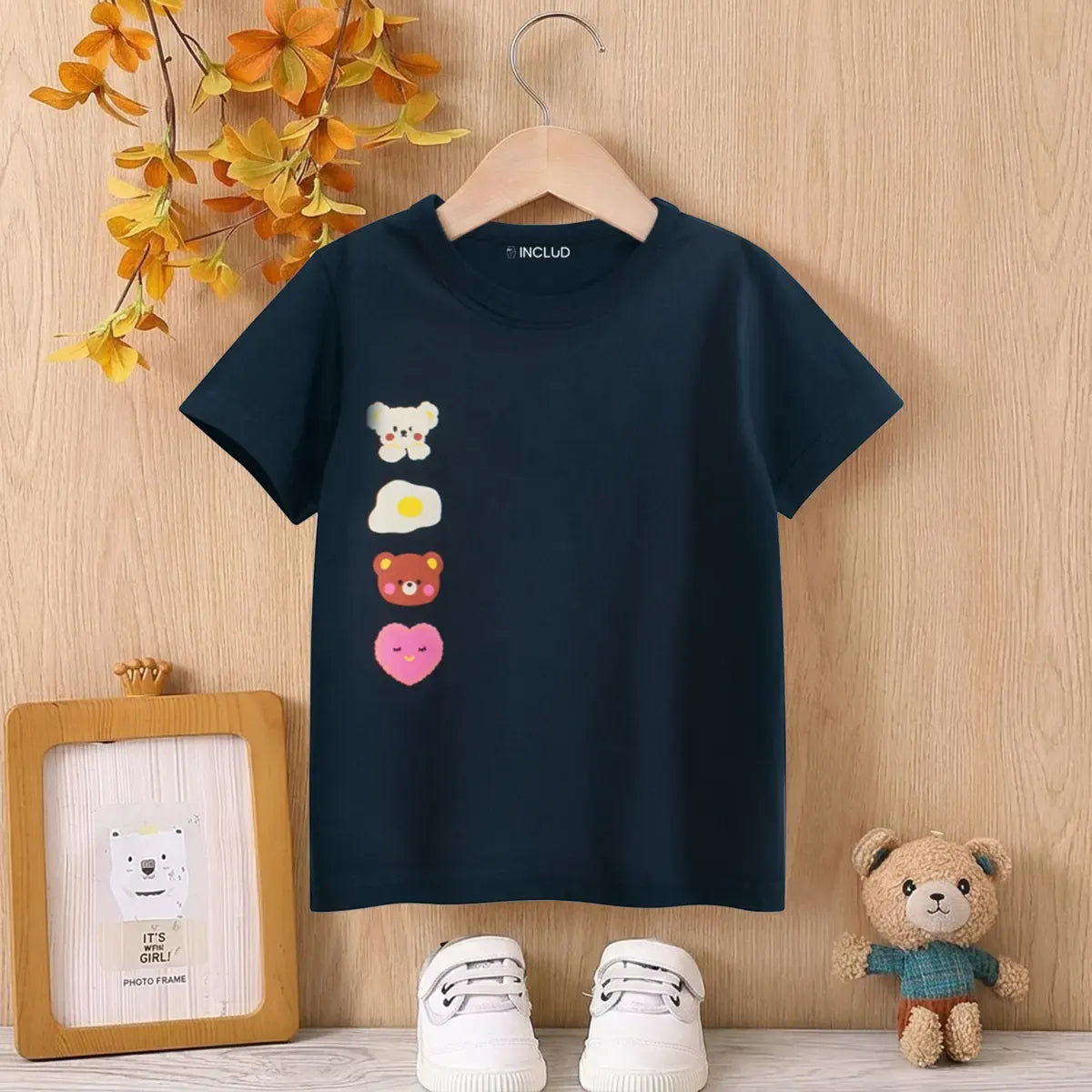 Cute Bear & Heart Print Kids T-Shirt | Premium Cotton Half Sleeve Casual Tee for Boys & Girls