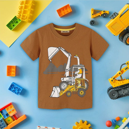 Construction Vehicle Graphic Kids T-Shirt | Premium Cotton Half Sleeve Casual Tee for Boys & Girls
