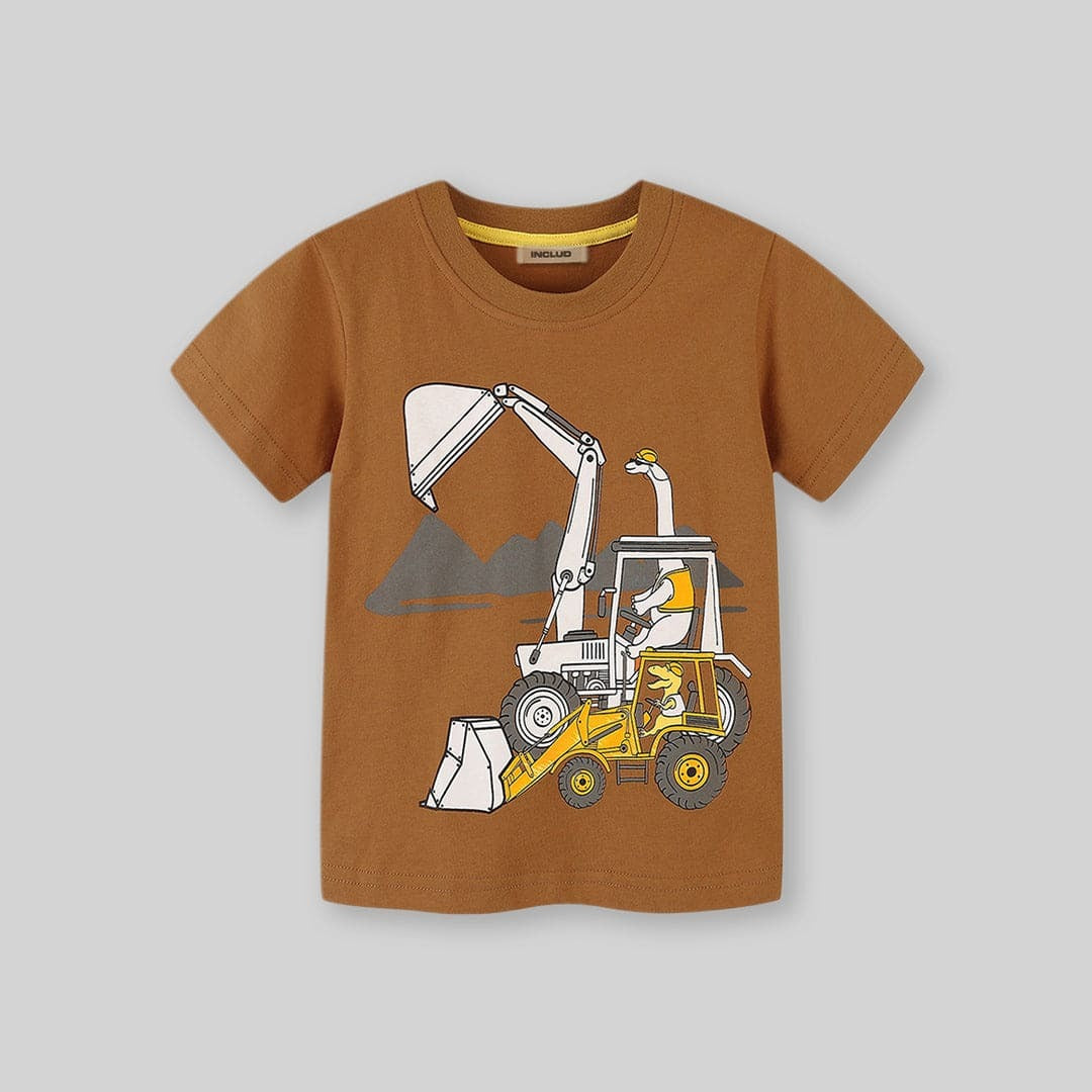 Construction Vehicle Graphic Kids T-Shirt | Premium Cotton Half Sleeve Casual Tee for Boys & Girls