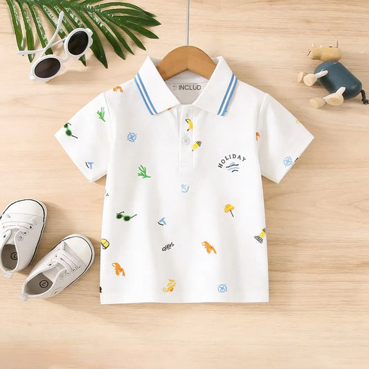 Holiday Print Kids Polo T-Shirt | Premium Cotton Summer Half Sleeve Polo Tee for Boys