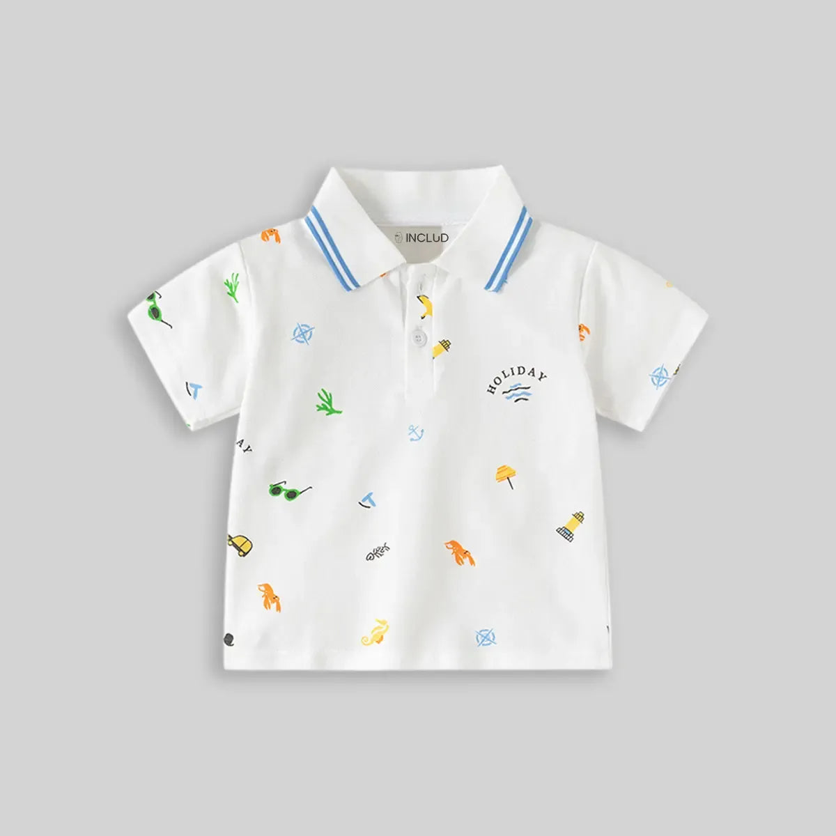Holiday Print Kids Polo T-Shirt | Premium Cotton Summer Half Sleeve Polo Tee for Boys